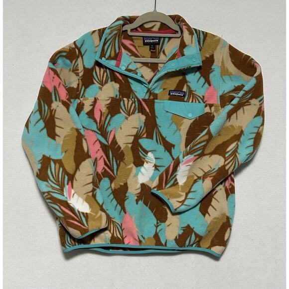 Patagonia Jackets & Blazers - Patagonia Lightweight Synchilla Womens M Feather Print Snap T Pullover Fleece